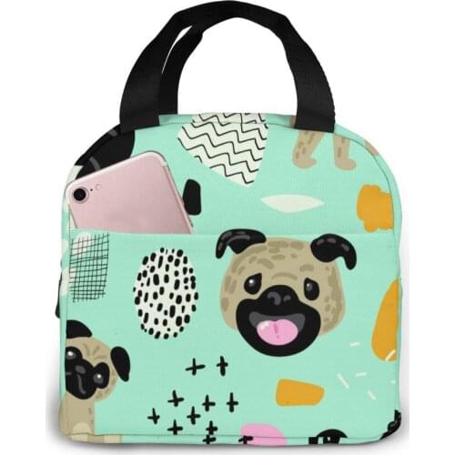 Portable Lunch Bag Pug Dog Thermal Insulated Lunch Box Tote Cooler Bag Bento Pouch Lunch Container Food Storage Bag