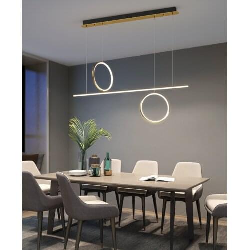 Simple Modern LED Pendant Light Gold Dining Room Island Long Hanging Lamp Plated Restaurant Coffee Bar Office Nordic Luminaires
