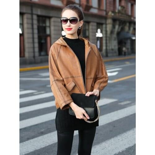 Ptslan 2020 Womens Genuine Lambskin Coat Moto Female Real Sheepskin Jackets BomberP7332