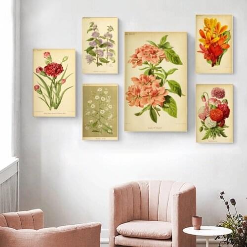 Botanical Floral Canvas Wall Art Posters Prints Rustic Flowers Plants Painting Picture for Farmhouse Vintage Room Decor