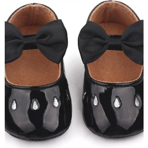 Cute Baby Girl Baptism Shoes Spring New Soft Sole PU Breathable Anti-Slip Butterfly Knot Princess Walking Shoes