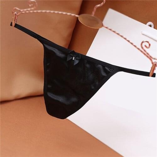 Women Thongs T-Backs Luxury Satin Sexy Large Size Elastic Underwear Briefs Low Waist Bow G-string Ladies Panties Lingeries