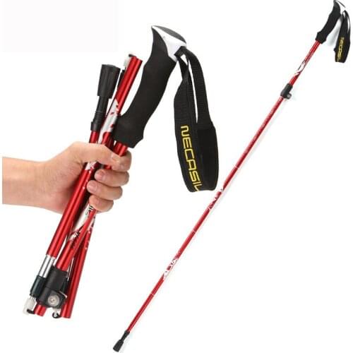 Aluminum alloy five section telescopic folding ultra short ultra light lock mountaineering staff Walking Stick Alpenstock