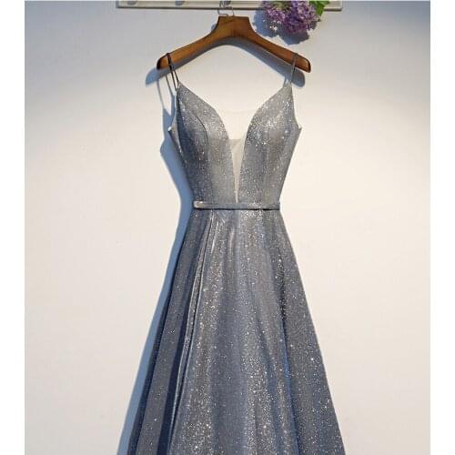 Navy Evening dress 2021 Starry sky banquet Back straps evening dress new slim birthday party dress