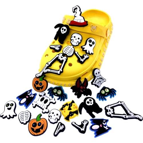 10PCS/Set Hot Selling Halloween Skull Series Shoes Charms PVC Pumpkin Decoration On Croc For Kids Party Gifts Accessories