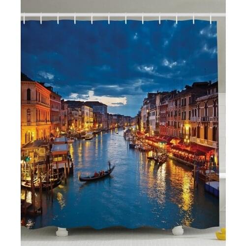 Venice Deor Shower Curtain Venice City Beach Scenes Architecture of Italy Night Artwork Prints Wall Decoration Hanging Curtains