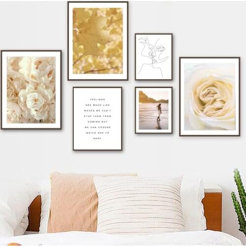 Peony Rose Maple Leaf Women Beach Quote Wall Art Canvas Painting Nordic Posters And Prints Wall Pictures For Living Room Decor