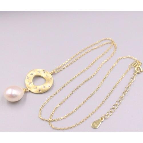 Real 925 Silver Pendant For Women Female Natural Pearl Raindrop-shaped Gold Real Silver Necklace Gift