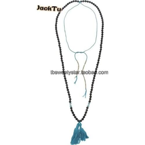 Onyx handmade cotton tassels necklace women