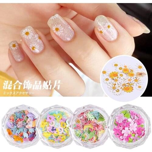 1Box Flower Nail Art Sequins Glitter Manicure Decoration Star Wood Pulp Animal Alphabet Mixed Designs Slices 3D Nail Accessories