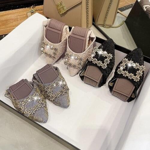 2021 Fashion Flat Shoes Rhinestone Metal Decoration Casual Loafers Elegant Breathable Ladies Single Shoes Soft Sole Boat Shoes