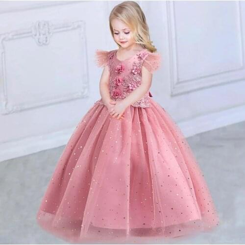 2021 Applique Kids Pink Bridesmaid Dresses For Girls Star Princess Dress Clothes Wedding Party Girl Dress First Stage Show Gown