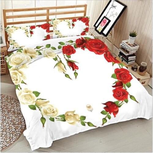 4/6pcs bedding set 3D red rose duvet cover set bedsheet pillowcase US size super King