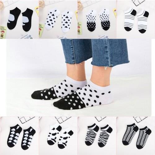 4 Pairs/lot Women Cotton Black and White Cow Street Cute Ankle Socks Cute Funny Print Boat Short Sox Invisible Lady Girl Summer