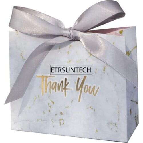 500PCS marble paper gift boxes foiling THANK YOU bridal shower gift bags with ribbon