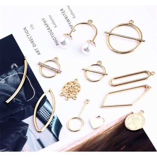 6pcs Hot Sale Alloy Geometric Shaped Creative Ladies Earrings Vintage Jewelry Material Pearl Pendant Diy Handmade Accessories