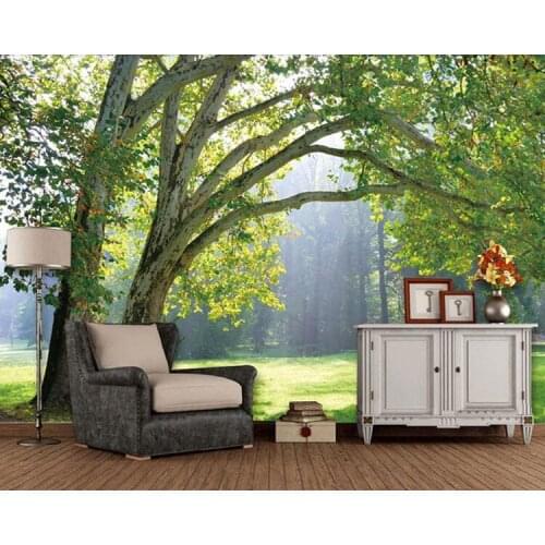 Seamless large custom primeval forests, sitting room background wall murals nature forest road 3 d dream bedroom