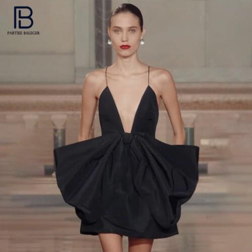 PB Chic Black Bandage Mini Slip Dress Big Bow Design Sexy Deep V Neck Backless Celebrity Party Club Vestido Free Shipping