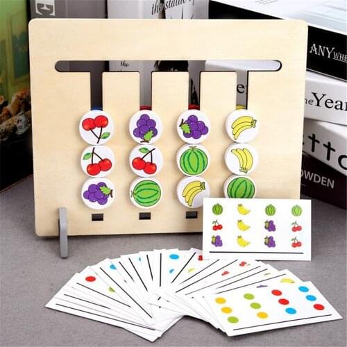 Baby Four-Color/Fruit Matching Game Montessori Wooden Toys For Kids Logic 2 Side Child logic Mathematics Educational Toys Gift