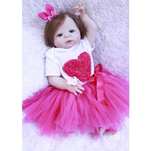 Lovely bebe girl reborn 23" full silicone reborn baby dolls toys for kids birthday gift can bathe rooted hair princess dress