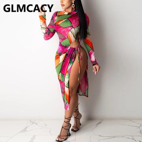 Long Sleeve Elegant Bodycon Slit Dress Slim Evening Party Club Midi Dress