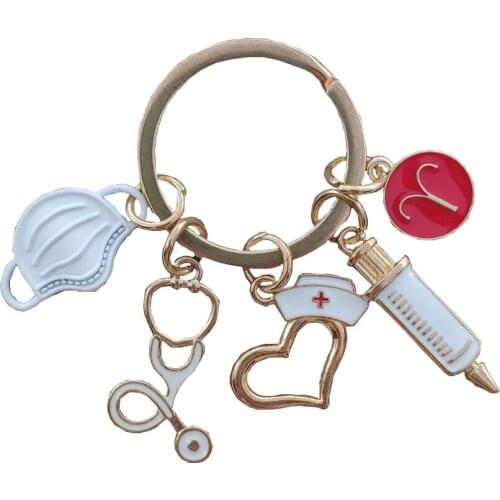 Enamel KC Gold Plated 12 Signs Constellations Zodiac Keychain Key Ring Stethoscope Medical Syringe Style Hospital Nurse Award