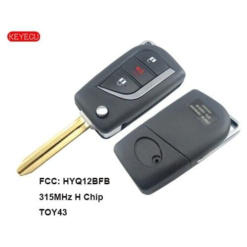 Keyecu Replacement Flip Remote Key 3 Button H Chip for Toyota Camry 2018 TOY43 - FCC: HYQ12BFB