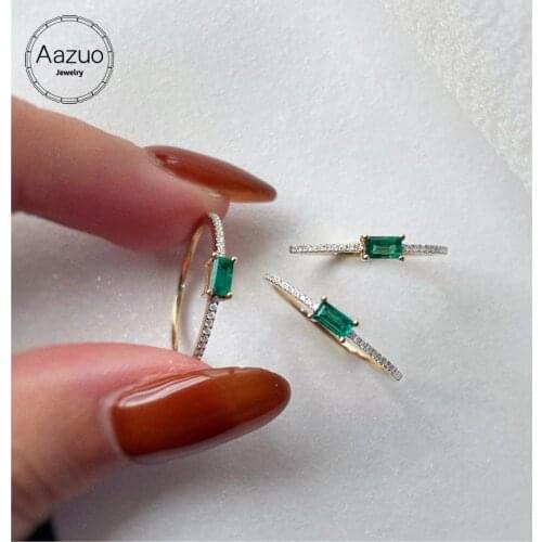 Aazuo Ins Real Solid 18K Yellow Gold Real Diamonds Natural Emerald Square Line Rings gifted for Women Au750
