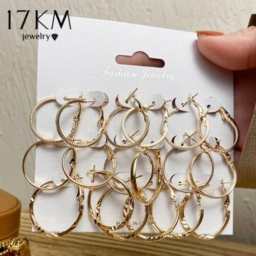 17KM Gold Geometirc Small Circle Earrings Set For Women Fashion Big Dangle Drop Earrings 2021 NEW Set of Earrings Jewelry