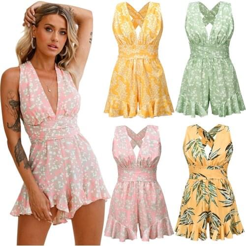 Summer Womens Jumpsuits&Rompers Jumpsuit Sexy V-Neck Straight Short Pants Sleeveless Female Solid Casual Original Design C2561
