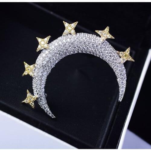 Micro-Inlaid Zircon Two-Color Moon Brooch Pin Fashion Luxury Temperament Brooches Pins Simple Women Clothing Accessories Brooch