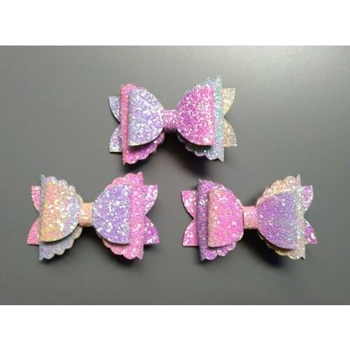 Boutique 5pcs Fashion Glitter Gradient Rainbow Mermaid Color Hair Bow Hairpins Solid Pastel Bowknot Hair Clips Princess Headwear