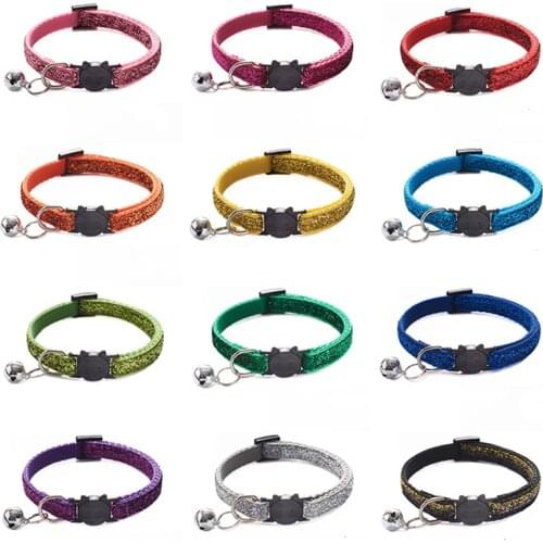 Fashion Cute Frosted Cat Collar Adjustable Shine Charming Small Pets Cats Collars with Bell Nylon Strap Pet Puppy Accessories