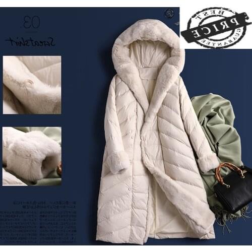 White Duck 20% Down Jacket Woman Hooded Coat Female Warm Parkas Woman Rabbit Fur Collar Fashion 2021 Mujeres Abrigos aaLW