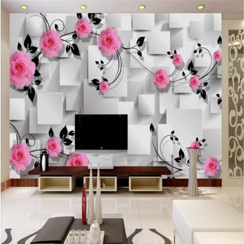Beibehang Wallpaper Mural Wall Sticker Pink Rose 3D Circle TV Background Wall papel de parede 3d para sala atacado