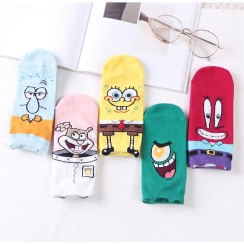 5 pairs of Cartoon sock woman cute Anime sponge octopus crab starfish Cosplay lady sock cotton short socks