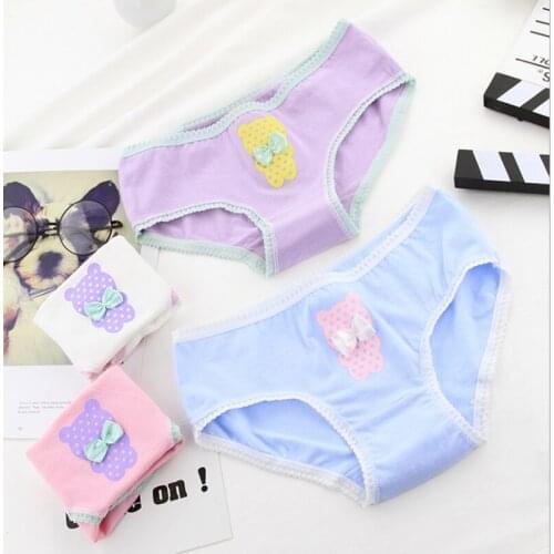 New Arrived 4Pcs/Lot Girl Panties Underwear Lace Briefs Cotton Lingerie Soft Comfortable Bowknot Cartoon Panty Wholesale G013-4