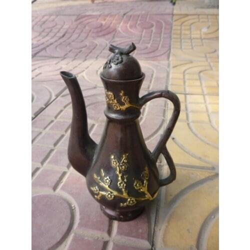 Very rare Qing Dynasty (QianLong1711-1799)red copper Flagon/Teapot,Sculpture Plum flower,Free shipping