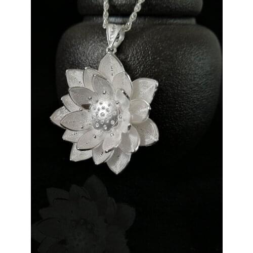 Lotus Flower 999 Sterling Silver Buddha Pendant Necklace Women Charms Handmade Pendants Ethnic Luxury Jewelry New Year Gifts