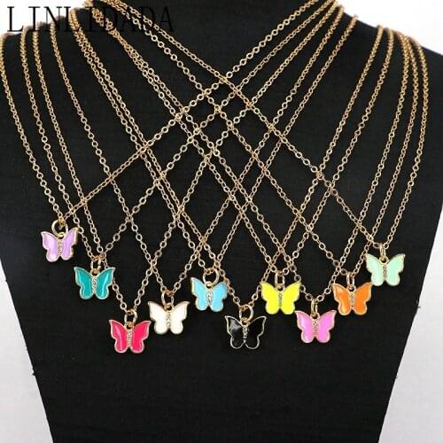 10Pcs Dainty Cute Enamel Butterfly Charm Pendant Necklace For Women Gold Chain Statement Jewelry All Colors Available
