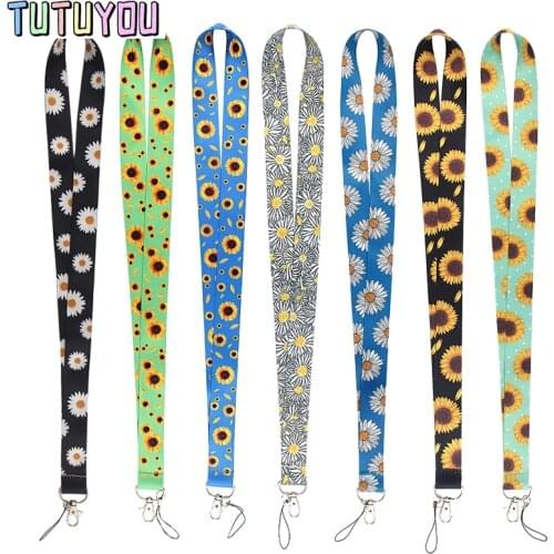 PC2257 White Daisy Sunflower Hidden Disability Painting Art Key Chain Lanyard Neck Strap For Phone Key ID Card Creative Lanyards