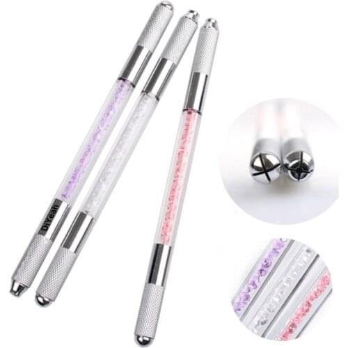 Microblading Pen Tattoo Double Heads Pen for Permanent Makeup Eyebrow Tattoo Manual Pen Needle Blade Cosmetic Both Crystal