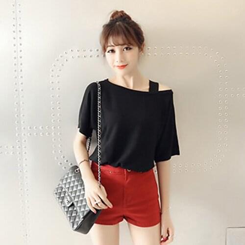 Chic Women Plain Thin Short Sleeve T-Shirts Sweet Summer Loose Casual Harajuku Off Shoulder Tops
