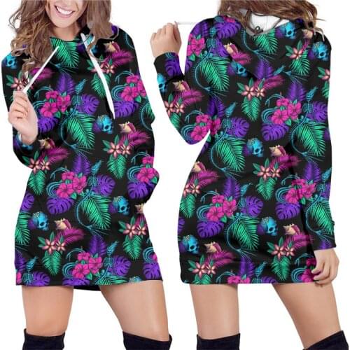 IFPD new women/girls sweatshirt 3d horror skull and colorful flower leaves comfortable fall winter gothic style loose sweatshirt