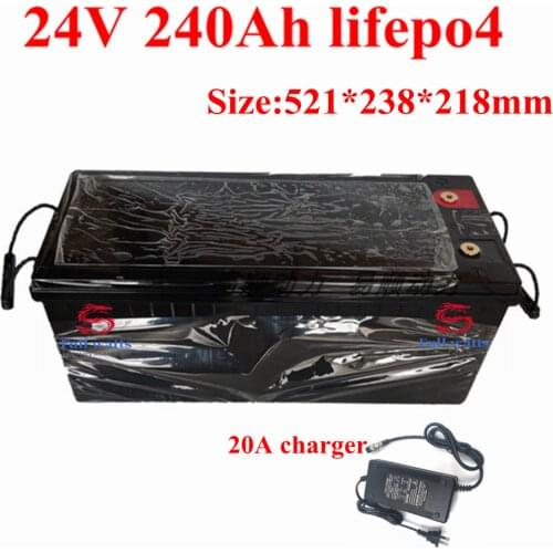 Waterproof 24V 240AH lifepo4 Battery 100A BMS 12.8V for Solar energy RV EV boat backup power UPS golf cart + 20A Charger