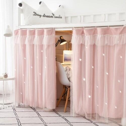 Princess Style Bed Curtain with Yarn Student Dormitory Strong Shading Cotton Linen Bed Curtain University Dormitory Upper Berth