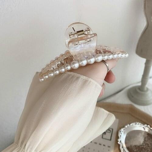 Pearl Hair Claw Plastic Hairpin for Girls Women Barrette Clamp Adjustable Large Geometry Korean Crystal Fashion Tool Accessories
