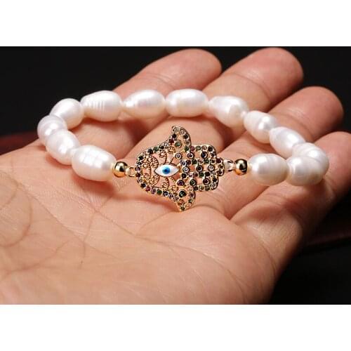 1pcs 5pcs Hand Protection CZ Connector Natural Freshwater Pearl Women Bangles Plastic Elastic Rope Beaded Bracelets For Gift