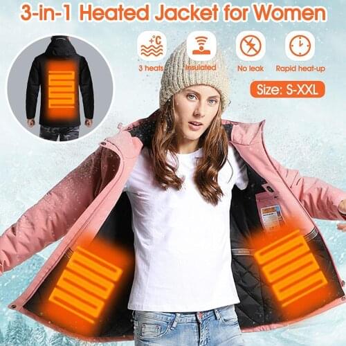 2020 Winter Couples USB Heated Jacket Men Women Plus Size Waterproof Jacket Men Down Cotton Hiking Coat Keep Warm Rain Jacket