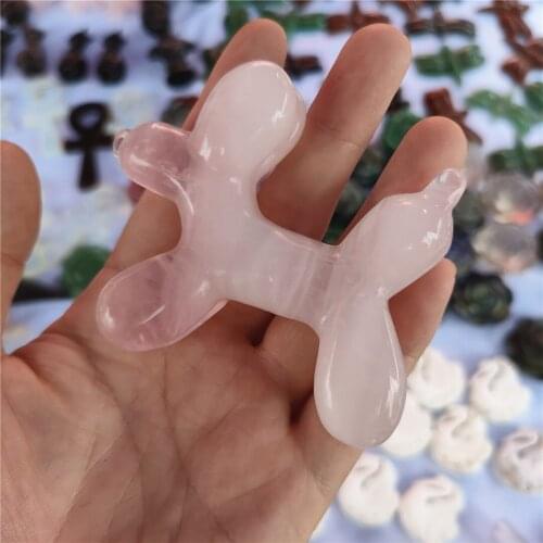 55-65mm 1pcs Rose Quartz Dog Natural Crystal Stone Carved Lovly Symbolize Figurine Animal decorative Home Decor Cute Reiki Gifts